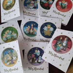 Colección de tarjetas navideñas ilustradas con ángeles, Reyes Magos y la Virgen María